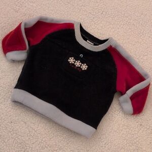Tommy Hilfiger Kids Navy Blue and Red Fleece Sweatshirt With Snowflake Applique.